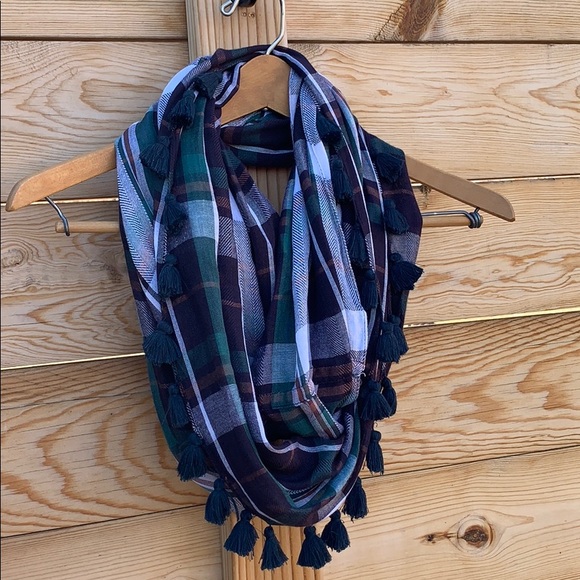 The Limited Accessories - The Limited Plaid Infinity Tassel Scarf